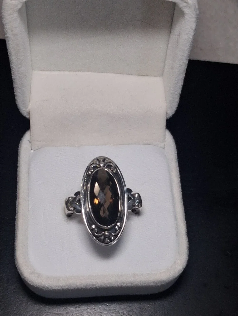Vintage Doug Paulus Sterling Silver Oval Smokey Quartz Ring Size 9 Whimsigoth